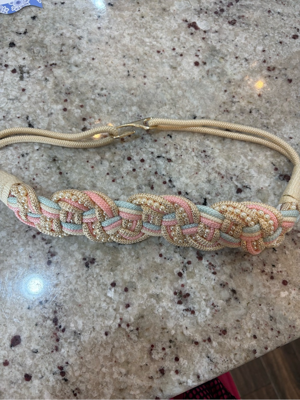 Vintage 1980s Braided Pastel Faux Pearl Womens Belt- Gold Hook